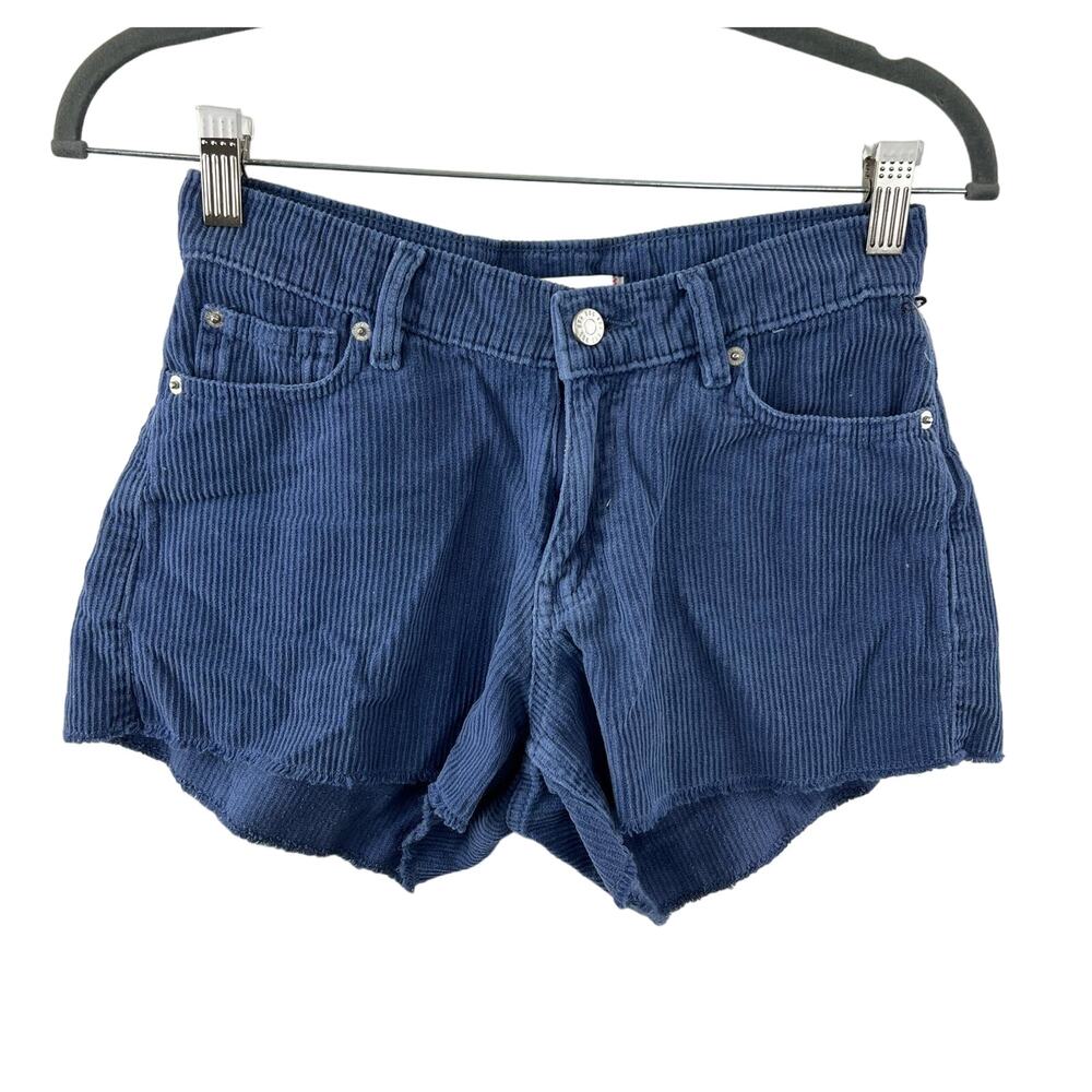 NEW Urban Outfitters BDG Blue 100% Cotton Raw Edge Hem Corduroy Shorts Size 25